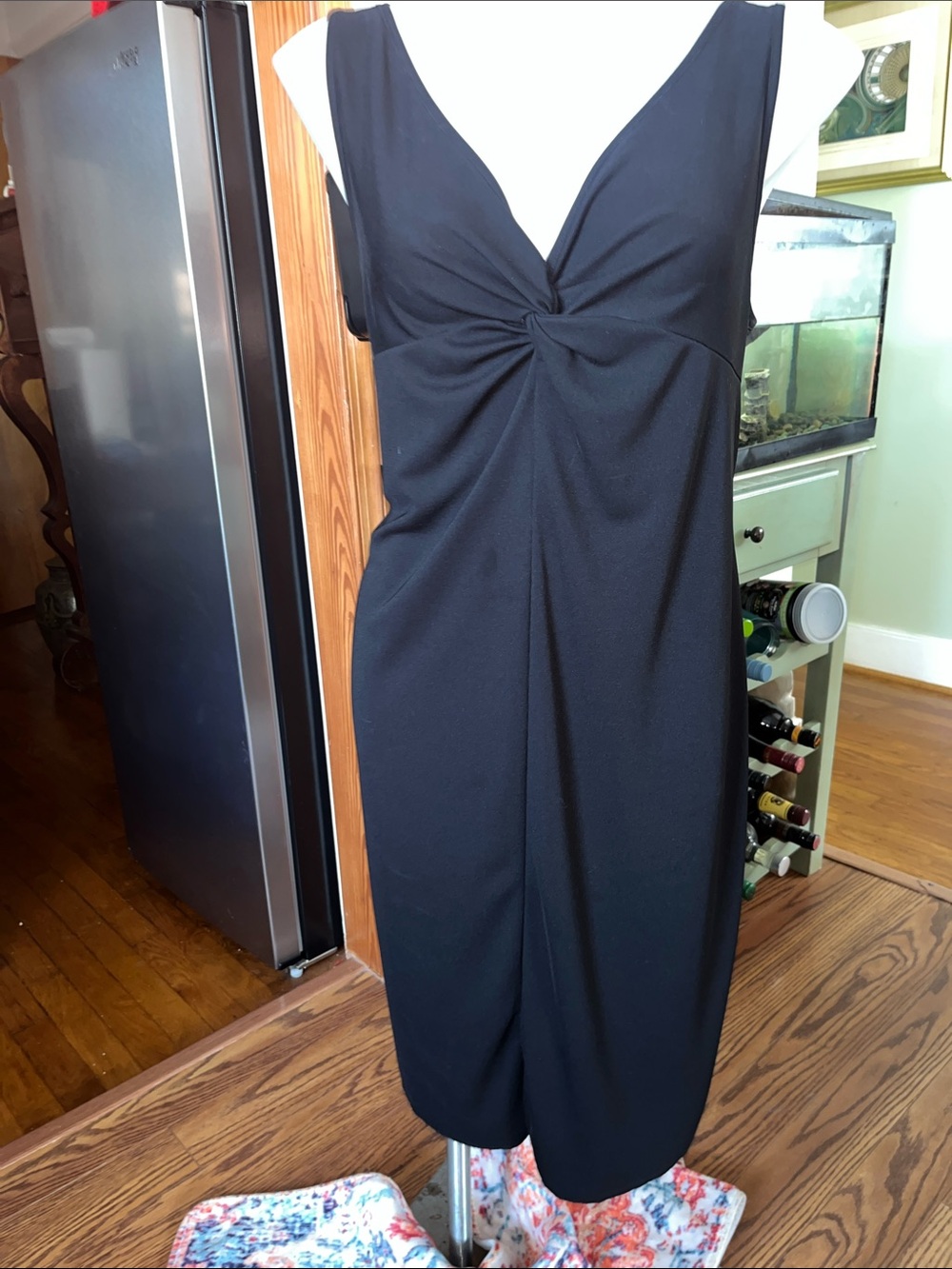 Classic  Crape Black Twist-Front Sleeveless Dress